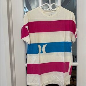 Hurley Pink and Blue Striped Short Sleeve Tee